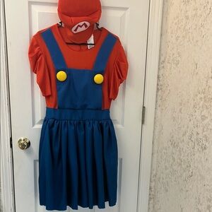 Women's Red and Blue Halloween Costume Dress with Hat
